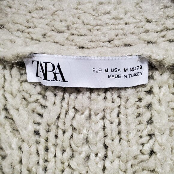 Zara Women's Patchwork Chunky Knit Open Front Cardigan Sweater Light Gre… - Picture 10 of 12